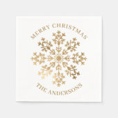 Gouden Sneeuwvlok Gepersonaliseerde Kerstmis Servet (Voorkant)