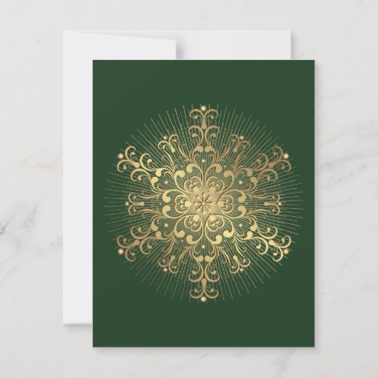 Gouden sneeuwvlok groene winter bruiloft Save the Save The Date (Achterkant)