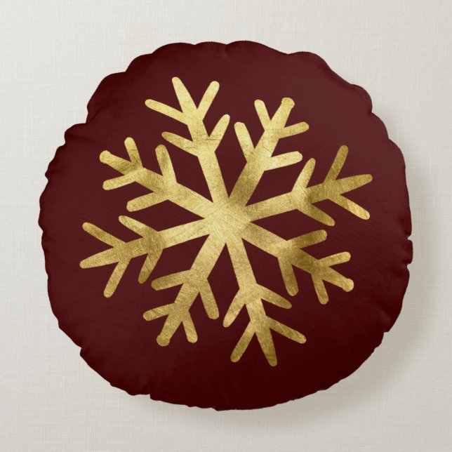 Gouden Sneeuwvlok Kerstmis Rond Kussen (Voorkant)