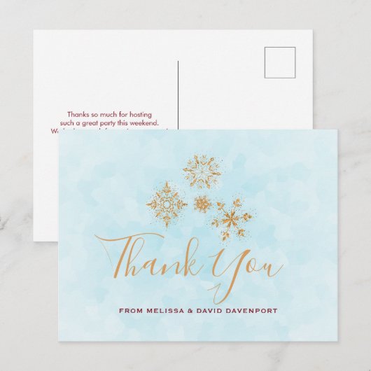 Gouden Sneeuwvlok Kristallen Kerst Dank Je Briefkaart (Voorkant / Achterkant)