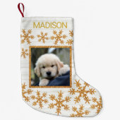 Gouden sneeuwvlok leuk Kinder of huisdieren foto Kleine Kerstsok (Voorkant)