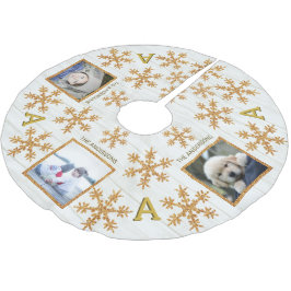 Gouden Sneeuwvlok Monogram Rustiek 3 Foto Kerstboom Rok