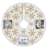 Gouden Sneeuwvlok Monogram Rustiek 3 Foto Kerstboom Rok (Voorkant)
