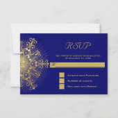 Gouden sneeuwvlok op blauwe winter bruiloft RSVP a (Voorkant)