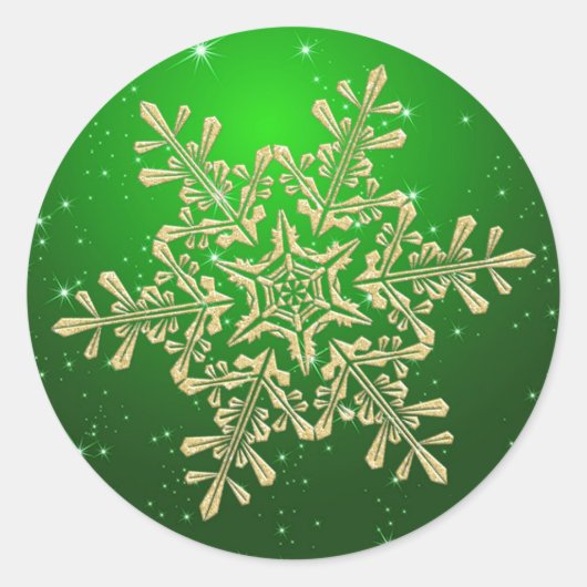 Gouden sneeuwvlok op groene Ierse Kerstmis St Ronde Sticker (Voorkant)
