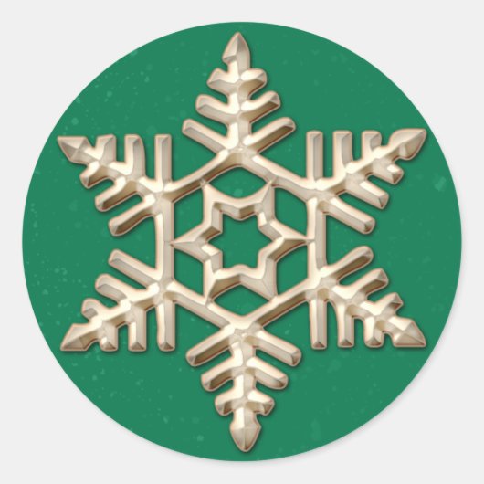 Gouden sneeuwvlok op groene vakantie ronde sticker (Voorkant)