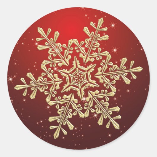 Gouden sneeuwvlok op rode Kerst sticker (Voorkant)