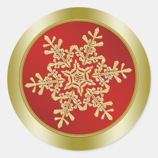 Gouden Sneeuwvlok op rode Kerstmis Ronde Sticker (Voorkant)