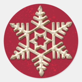 Gouden Sneeuwvlok op Rode Vakantie Ronde Sticker