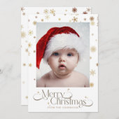 Gouden sneeuwvlok op witte achtergrond Kerstmis Fo Feestdagenkaart (Voorkant / Achterkant)