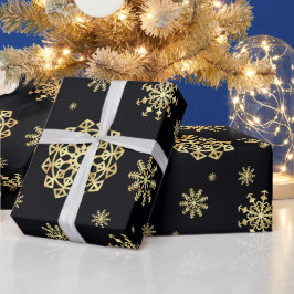 Gouden Sneeuwvlok op Zwarte Achtergrond Cadeaupapier