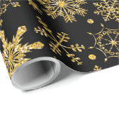 Gouden sneeuwvlok op zwarte achtergrond Kerstmis Cadeaupapier (Rol Hoek)