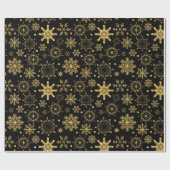 Gouden sneeuwvlok op zwarte achtergrond Kerstmis Cadeaupapier (Vlak)