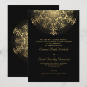 Gouden sneeuwvlok op zwarte elegante winterbruilof kaart (Voorkant / Achterkant)