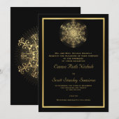 Gouden sneeuwvlok op zwarte elegante winterbruilof kaart (Voorkant / Achterkant)