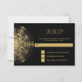 Gouden sneeuwvlok op zwarte winter bruiloft RSVP a (Voorkant)