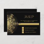 Gouden sneeuwvlok op zwarte winter bruiloft RSVP a (Voorkant / Achterkant)