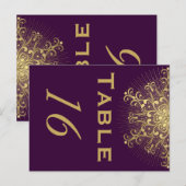 Gouden sneeuwvlok, paarse winter trouwtafel nummer briefkaart (Voorkant / Achterkant)