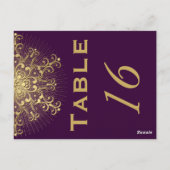 Gouden sneeuwvlok, paarse winter trouwtafel nummer briefkaart (Achterkant)