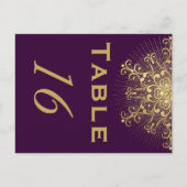 Gouden sneeuwvlok, paarse winter trouwtafel nummer briefkaart (Voorkant)