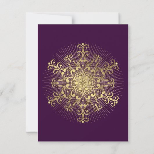 Gouden sneeuwvlok paarse winterbruiloft Save the D Save The Date (Achterkant)