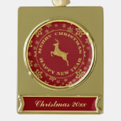 Gouden Sneeuwvlok Rendier Keepsake Kerstmis Verguld Banner Ornament (Voorkant)