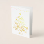 Gouden Sneeuwvlok Retro Kerstboom Folie Kaarten (Voorkant)