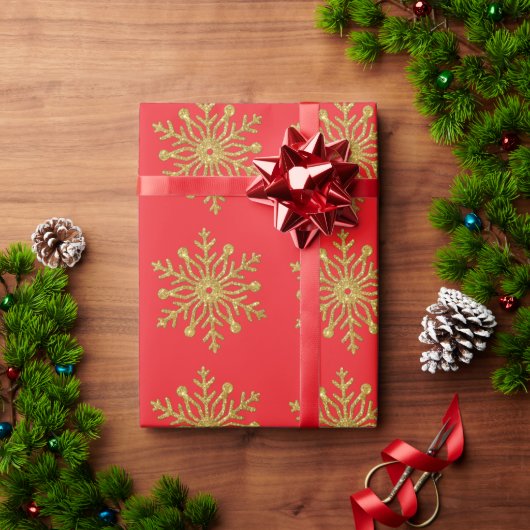 Gouden Sneeuwvlok Rode Inpakpapier (Feestdagen Geschenken)