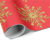 Gouden Sneeuwvlok Rode Inpakpapier (Rol Hoek)