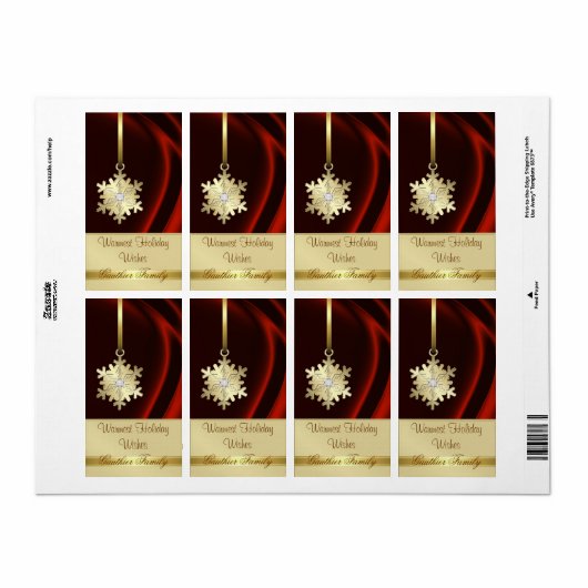 Gouden Sneeuwvlok Rode zijde Diamant Wijn Label (Full Sheet)