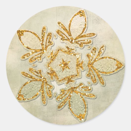 gouden sneeuwvlok ronde sticker (Voorkant)