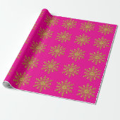 Gouden Sneeuwvlok Roze Inpakpapier (Uitgerold)