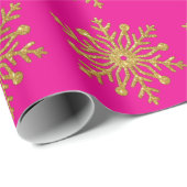 Gouden Sneeuwvlok Roze Inpakpapier (Rol Hoek)