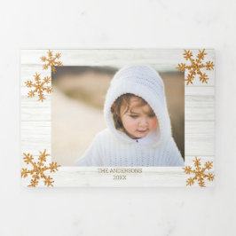 Gouden sneeuwvlok rustieke kerst 5 Foto Drieluik Wenskaart