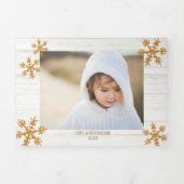 Gouden sneeuwvlok rustieke kerst 5 Foto Drieluik Wenskaart (Cover)