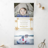 Gouden sneeuwvlok rustieke kerst 5 Foto Drieluik Wenskaart (Binnen)