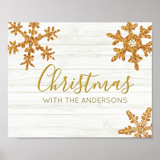 Gouden Sneeuwvlok Rustieke Winter Kerstmis Poster (Voorkant)