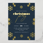 Gouden Sneeuwvlok Script Zakelijke Kerst Folie Uitnodiging (Voorkant)
