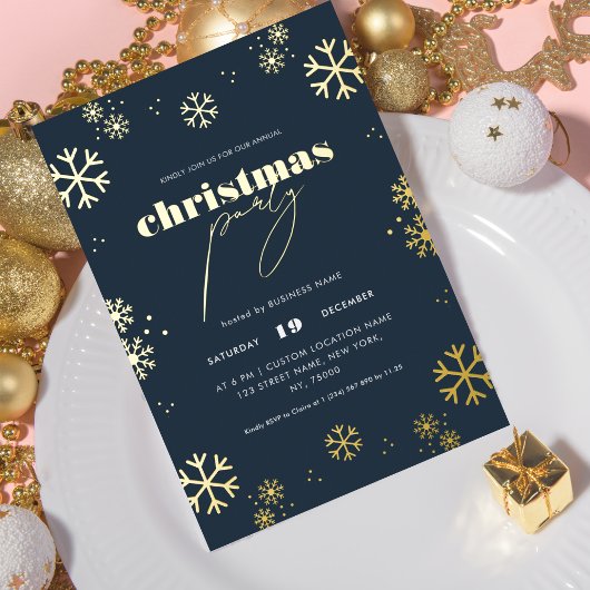 Gouden Sneeuwvlok Script Zakelijke Kerst Folie Uitnodiging