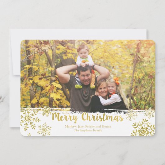 Gouden Sneeuwvlok Vrolijk Kerstfeest Foto Kaart (Voorkant)
