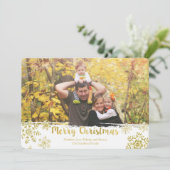 Gouden Sneeuwvlok Vrolijk Kerstfeest Foto Kaart (Staand voorkant)