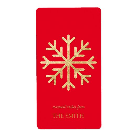 Gouden sneeuwvlok, vrolijk kerstfeest label (Voorkant)