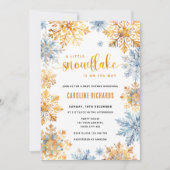Gouden sneeuwvlok winter baby shower uitnodiging (Voorkant)