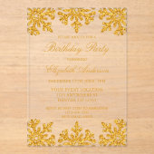 Gouden Sneeuwvlok Winter Verjaardagsfeest Acryl Uitnodigingen (Voorkant)