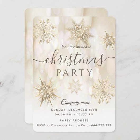 Gouden sneeuwvlok zakelijk kerstfeest kaart (Voorkant / Achterkant)
