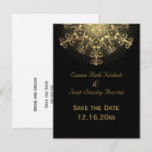 Gouden sneeuwvlok zwart winter bruiloft Save the D Aankondigingskaart (Voorkant / Achterkant)
