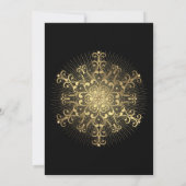 Gouden sneeuwvlok zwarte bruiloft repetitie diner kaart (Achterkant)