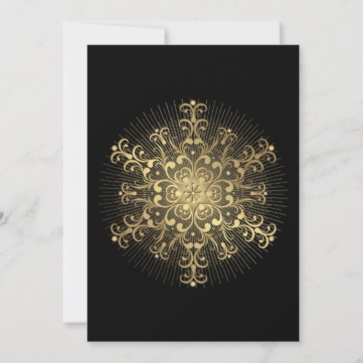 Gouden sneeuwvlok zwarte bruiloft repetitie diner kaart (Achterkant)
