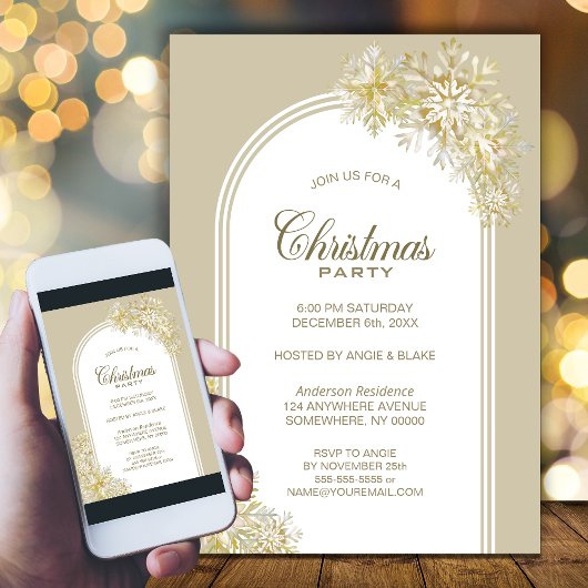 Gouden Sneeuwvlokken Arch Kerstfeest Kaart