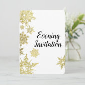 Gouden Sneeuwvlokken Avonduitnodiging Kaart (Staand voorkant)